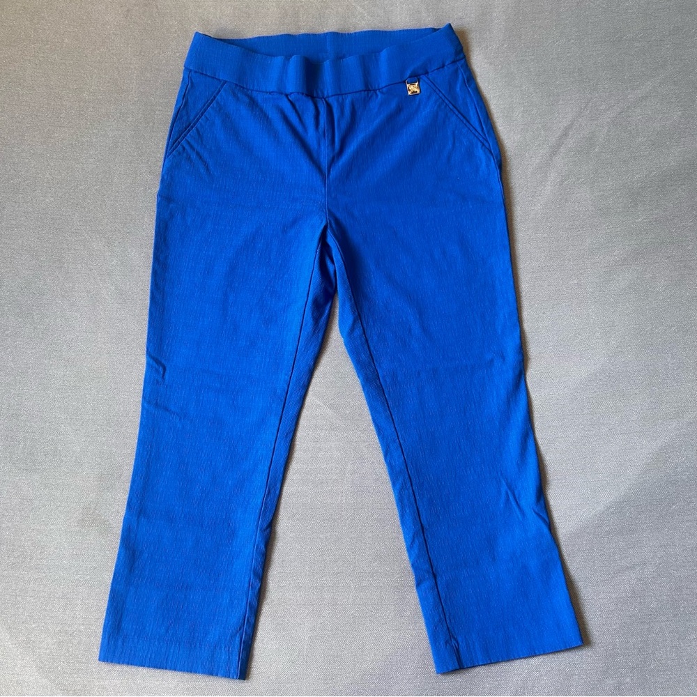 Rafaella Womens Comfort Stretch Pull-On Dressy Capri Pants-Dazzling Blue-Size 10